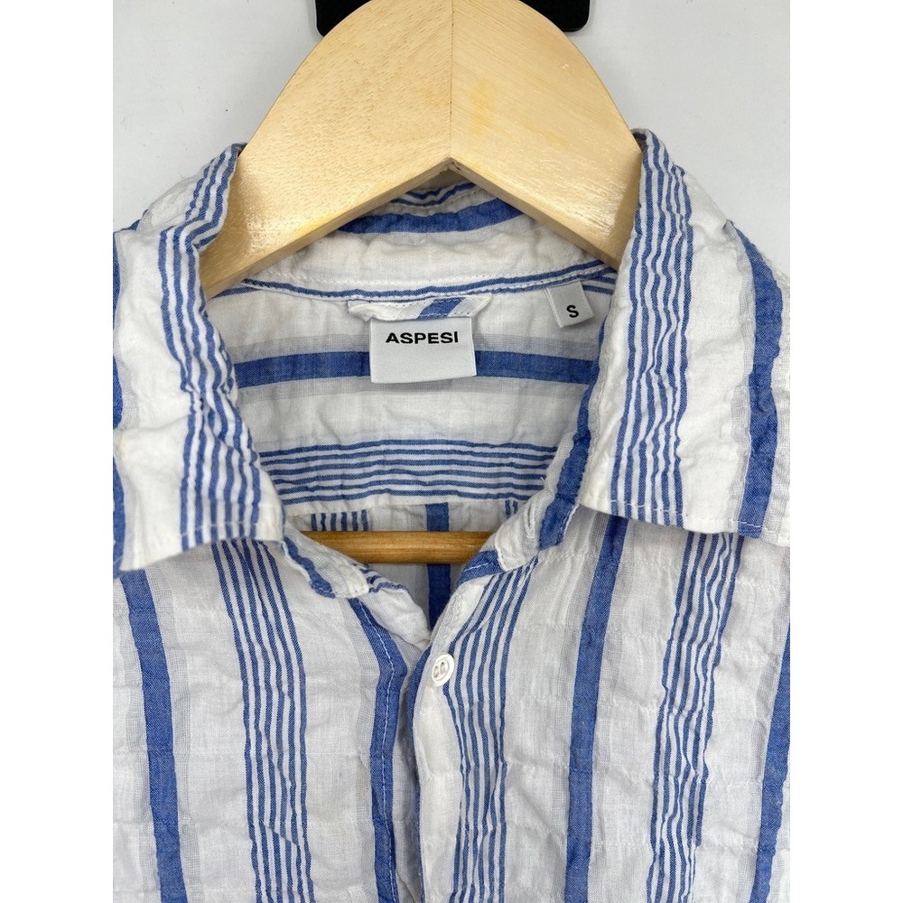 Aspesi Womens Blue White Striped Seersucker Button Down Shirt Long Sleeve Size S - Picture 4 of 7